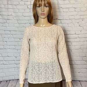 Loft Light Pink Sheer Embroidered Long Sleeve Top Size XXSP